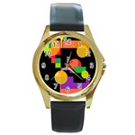 Colorful abstraction Round Gold Metal Watch Front