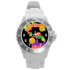 Colorful Abstraction Round Plastic Sport Watch (l) by Valentinaart