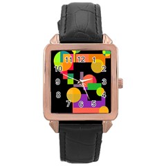 Colorful Abstraction Rose Gold Leather Watch  by Valentinaart