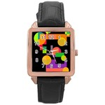 Colorful abstraction Rose Gold Leather Watch  Front