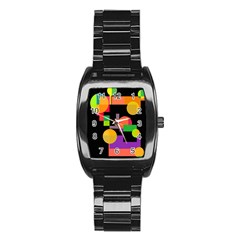 Colorful Abstraction Stainless Steel Barrel Watch by Valentinaart