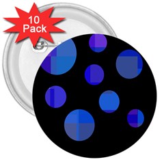 Blue Circles  3  Buttons (10 Pack) 