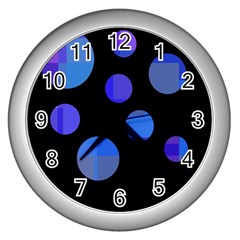 Blue Circles  Wall Clocks (silver) 