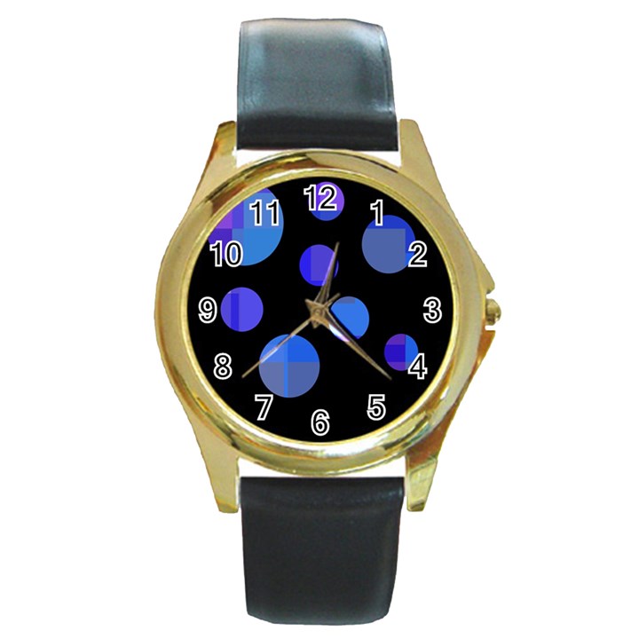 Blue circles  Round Gold Metal Watch