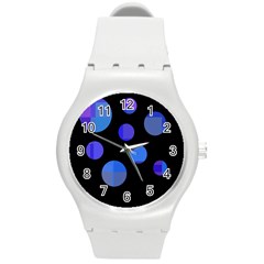 Blue Circles  Round Plastic Sport Watch (m) by Valentinaart