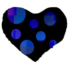 Blue Circles  Large 19  Premium Heart Shape Cushions