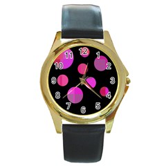 Pink Abstraction Round Gold Metal Watch