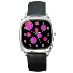 Pink Abstraction Square Metal Watch by Valentinaart