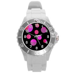 Pink Abstraction Round Plastic Sport Watch (l)