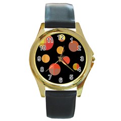 Orange Abstraction Round Gold Metal Watch by Valentinaart