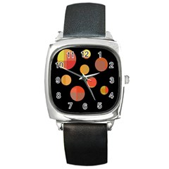 Orange Abstraction Square Metal Watch