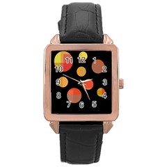 Orange abstraction Rose Gold Leather Watch 