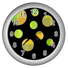 Green Abstract Circles Wall Clocks (silver) 