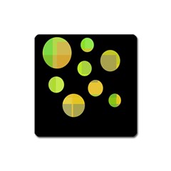 Green Abstract Circles Square Magnet by Valentinaart