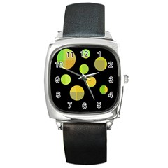 Green Abstract Circles Square Metal Watch