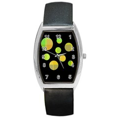 Green Abstract Circles Barrel Style Metal Watch