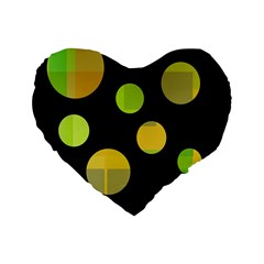 Green Abstract Circles Standard 16  Premium Heart Shape Cushions