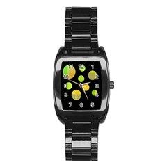 Green Abstract Circles Stainless Steel Barrel Watch