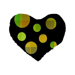 Green Abstract Circles Standard 16  Premium Flano Heart Shape Cushions by Valentinaart