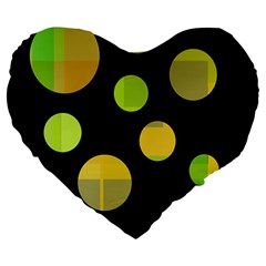 Green Abstract Circles Large 19  Premium Flano Heart Shape Cushions