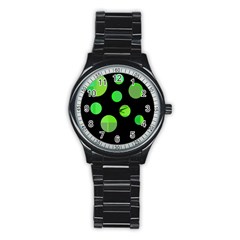 Green Circles Stainless Steel Round Watch