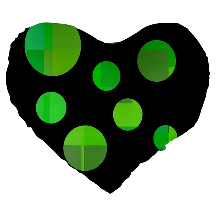 Green circles Large 19  Premium Flano Heart Shape Cushions