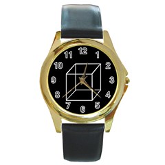 Simple Cube Round Gold Metal Watch by Valentinaart