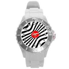 Abstract Red Ball Round Plastic Sport Watch (l) by Valentinaart