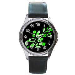 Green Decorative Abstraction Round Metal Watch by Valentinaart