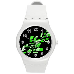 Green Decorative Abstraction Round Plastic Sport Watch (m) by Valentinaart