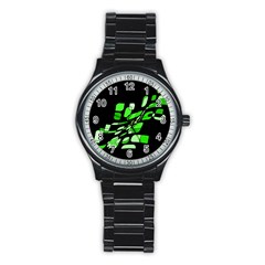 Green Decorative Abstraction Stainless Steel Round Watch by Valentinaart