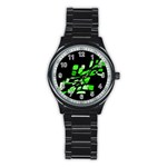 Green decorative abstraction Stainless Steel Round Watch Front