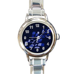 Blue Abstraction Round Italian Charm Watch by Valentinaart