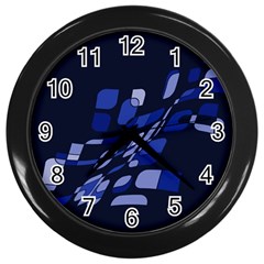 Blue Abstraction Wall Clocks (black)