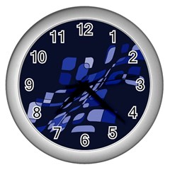 Blue Abstraction Wall Clocks (silver) 