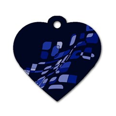 Blue Abstraction Dog Tag Heart (one Side) by Valentinaart