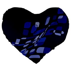 Blue Abstraction Large 19  Premium Heart Shape Cushions