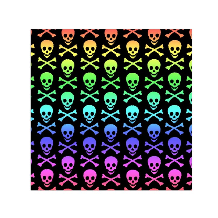 Rainbow Skull and Crossbones Pattern Small Satin Scarf (Square)