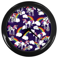 Retro Rainbows And Unicorns Wall Clocks (black)