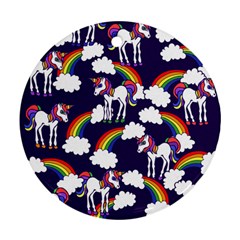 Retro Rainbows And Unicorns Round Ornament (two Sides)  by BubbSnugg