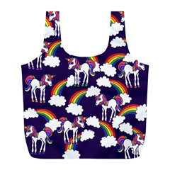 Retro Rainbows And Unicorns Full Print Recycle Bags (l)  by BubbSnugg