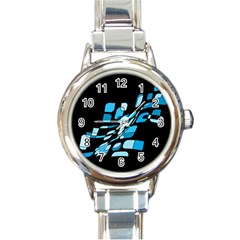 Blue Abstraction Round Italian Charm Watch by Valentinaart