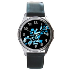 Blue Abstraction Round Metal Watch