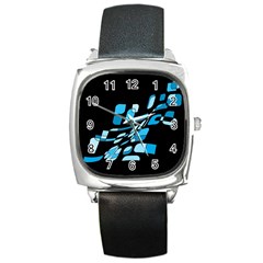 Blue Abstraction Square Metal Watch