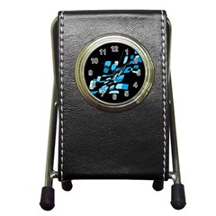 Blue Abstraction Pen Holder Desk Clocks