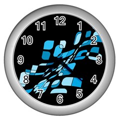 Blue Abstraction Wall Clocks (silver) 