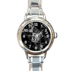 Dark Geometric Grunge Pattern Print Round Italian Charm Watch by dflcprints