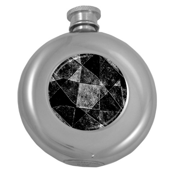 Dark Geometric Grunge Pattern Print Round Hip Flask (5 oz)