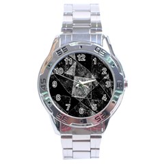 Dark Geometric Grunge Pattern Print Stainless Steel Analogue Watch by dflcprints