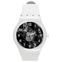 Dark Geometric Grunge Pattern Print Round Plastic Sport Watch (m)